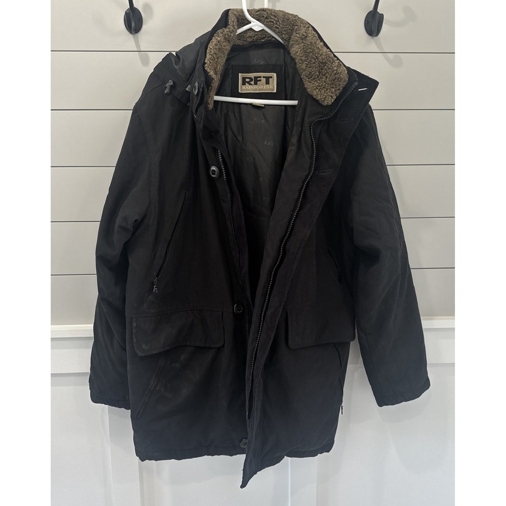 MENS Medium WINTER COAT‎ W HOOD Black RFT BY RAINFOREST
